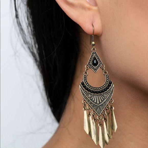 Brass Black Earrings - Picture 2 of 2